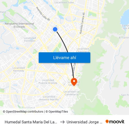 Humedal Santa María Del Lago (Kr 73a - Cl 72a) to Universidad Jorge Tadeo Lozano map
