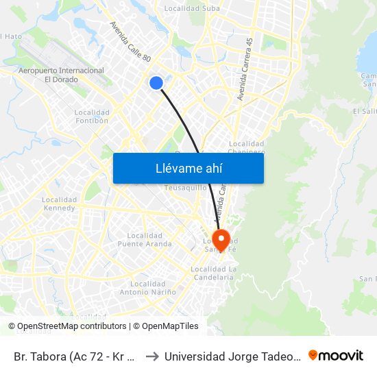 Br. Tabora (Ac 72 - Kr 77a) (A) to Universidad Jorge Tadeo Lozano map