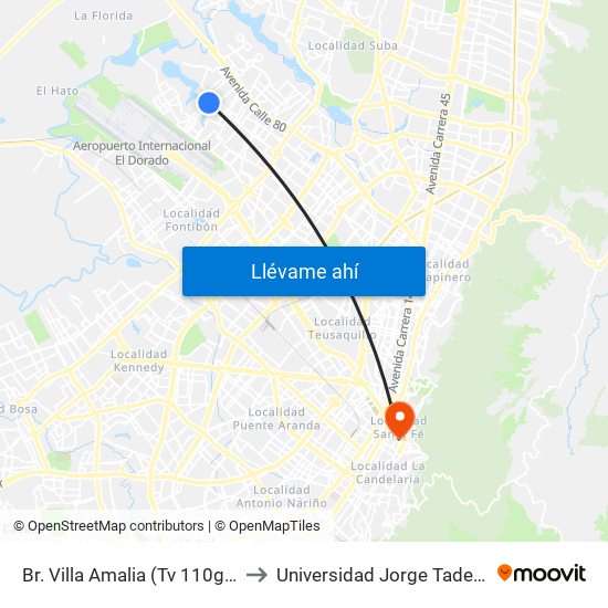 Br. Villa Amalia (Tv 110g - Cl 71c) to Universidad Jorge Tadeo Lozano map