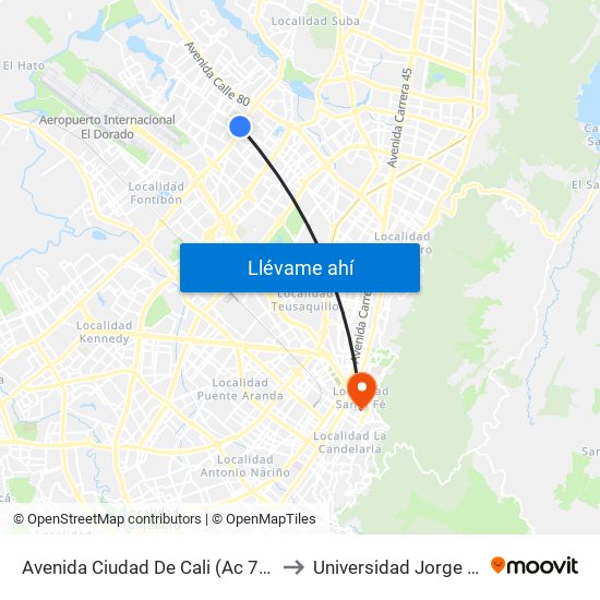 Avenida Ciudad De Cali (Ac 72 - Av. C. De Cali) (C) to Universidad Jorge Tadeo Lozano map