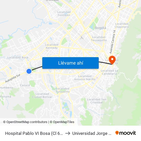 Hospital Pablo VI Bosa (Cl 63 Sur - Kr 77g) (A) to Universidad Jorge Tadeo Lozano map