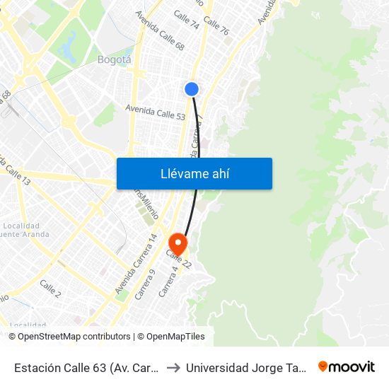 Estación Calle 63 (Av. Caracas - Cl 60) to Universidad Jorge Tadeo Lozano map