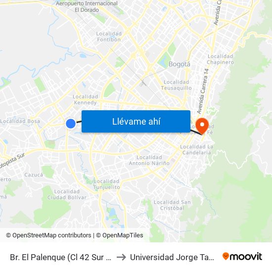 Br. El Palenque (Cl 42 Sur - Kr 78d Bis) to Universidad Jorge Tadeo Lozano map