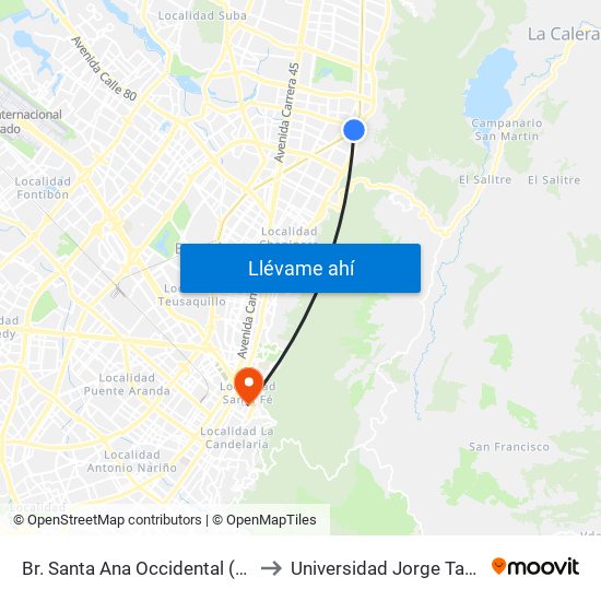 Br. Santa Ana Occidental (Ak 9 - Cl 115) to Universidad Jorge Tadeo Lozano map