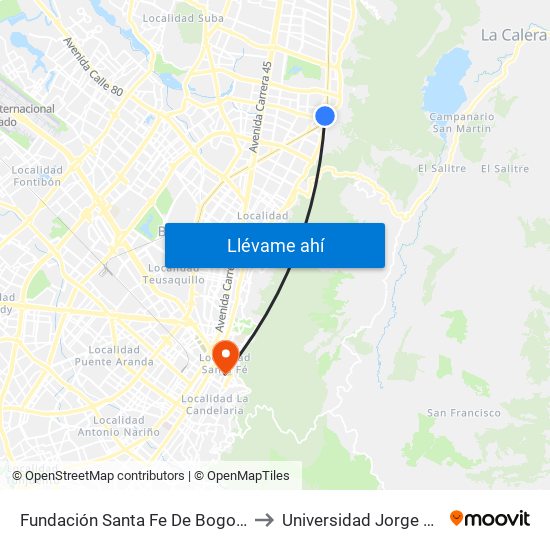 Fundación Santa Fe De Bogotá (Ak 9 - Cl 117a) to Universidad Jorge Tadeo Lozano map