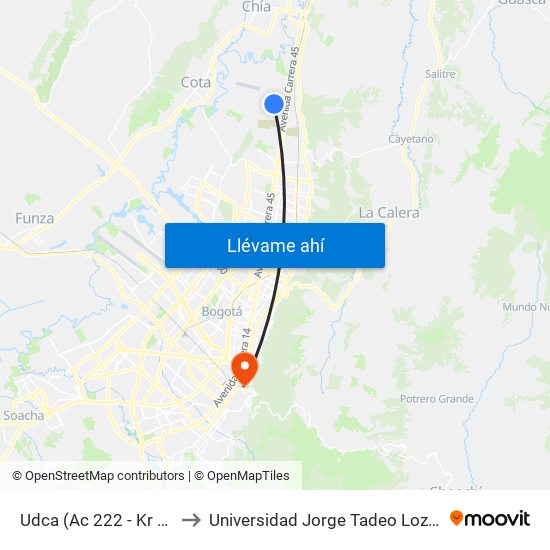 Udca (Ac 222 - Kr 55) to Universidad Jorge Tadeo Lozano map