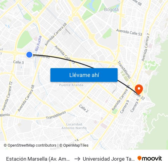 Estación Marsella (Av. Américas - Kr 69b) to Universidad Jorge Tadeo Lozano map