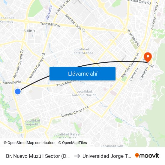 Br. Nuevo Muzú I Sector (Dg 51 Sur - Kr 54) to Universidad Jorge Tadeo Lozano map