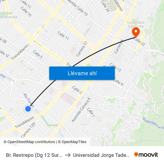 Br. Restrepo (Dg 12 Sur - Kr 17) to Universidad Jorge Tadeo Lozano map