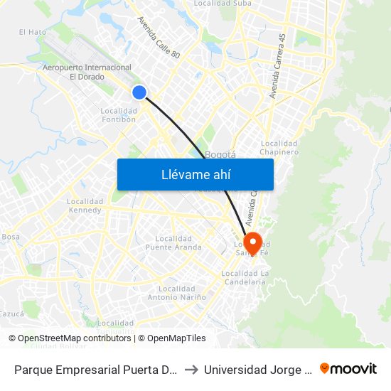 Parque Empresarial Puerta Del Sol (Tv 93 - Cl 51) to Universidad Jorge Tadeo Lozano map