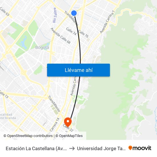 Estación La Castellana (Av. NQS - Cl 85a) to Universidad Jorge Tadeo Lozano map