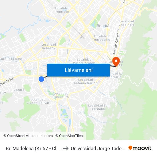 Br. Madelena (Kr 67 - Cl 60a Sur) to Universidad Jorge Tadeo Lozano map