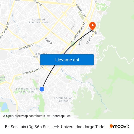 Br. San Luis (Dg 36b Sur - Kr 10a) to Universidad Jorge Tadeo Lozano map