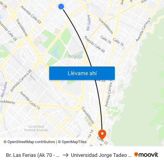 Br. Las Ferias (Ak 70 - Cl 71a) to Universidad Jorge Tadeo Lozano map