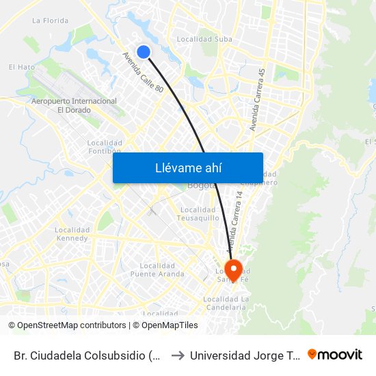 Br. Ciudadela Colsubsidio (Dg 86a - Kr 111a) to Universidad Jorge Tadeo Lozano map