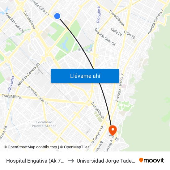 Hospital Engativá (Ak 70 - Cl 64) to Universidad Jorge Tadeo Lozano map