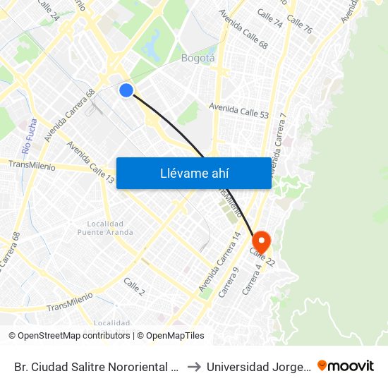 Br. Ciudad Salitre Nororiental (Ak 60 - Av. Esperanza) to Universidad Jorge Tadeo Lozano map