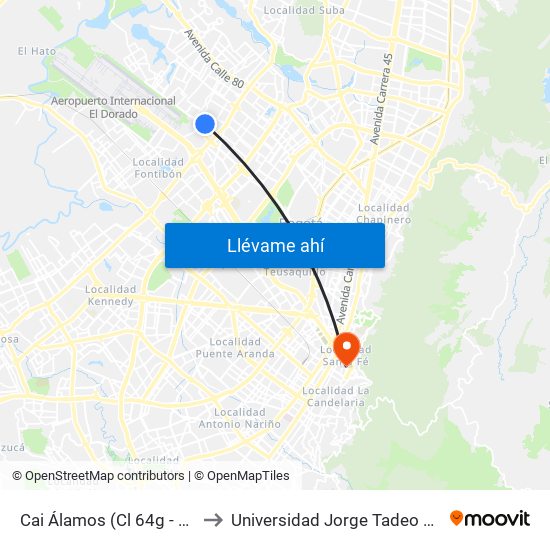 Cai Álamos (Cl 64g - Kr 92) to Universidad Jorge Tadeo Lozano map