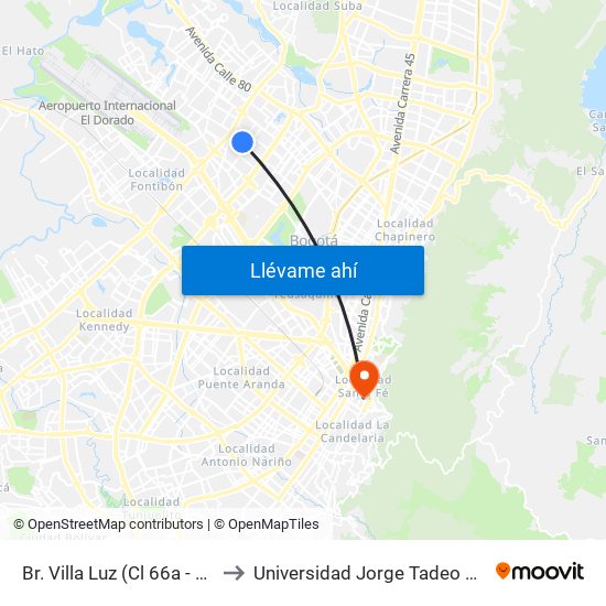 Br. Villa Luz (Cl 66a - Kr 78) to Universidad Jorge Tadeo Lozano map