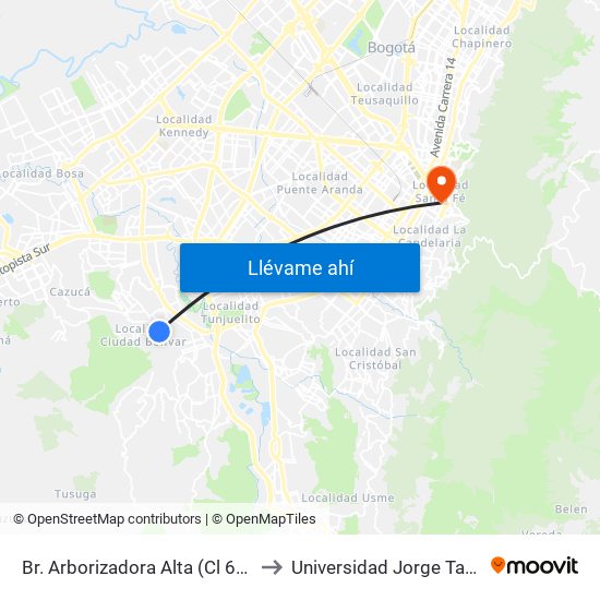 Br. Arborizadora Alta (Cl 69j Sur - Kr 32) to Universidad Jorge Tadeo Lozano map