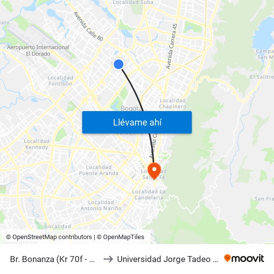 Br. Bonanza (Kr 70f - Kr 72a) to Universidad Jorge Tadeo Lozano map