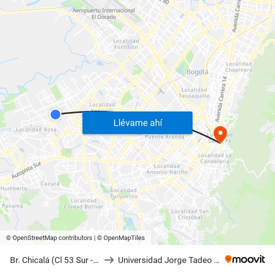 Br. Chicalá (Cl 53 Sur - Kr 87) to Universidad Jorge Tadeo Lozano map