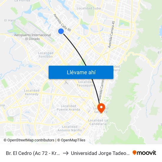 Br. El Cedro (Ac 72 - Kr 97) (A) to Universidad Jorge Tadeo Lozano map