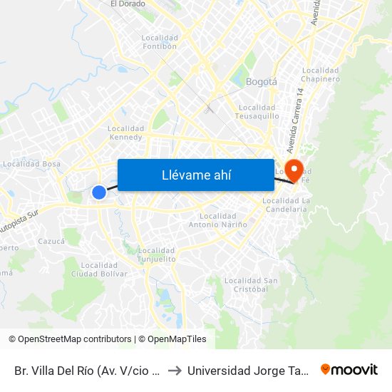 Br. Villa Del Río (Av. V/cio - Cl 54b Sur) to Universidad Jorge Tadeo Lozano map