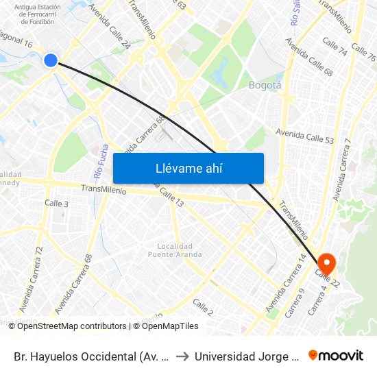 Br. Hayuelos Occidental (Av. Centenario - Kr 87) to Universidad Jorge Tadeo Lozano map