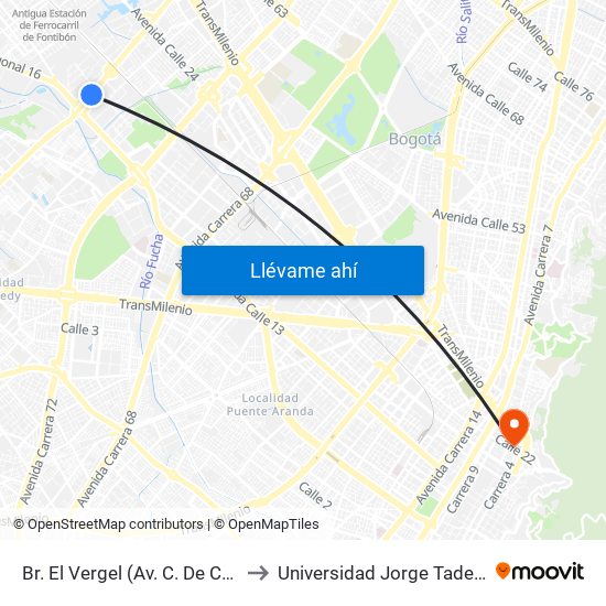 Br. El Vergel (Av. C. De Cali - Cl 18) to Universidad Jorge Tadeo Lozano map