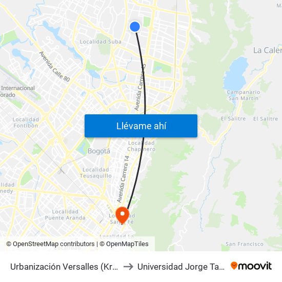 Urbanización Versalles (Kr 56 - Cl 152b) to Universidad Jorge Tadeo Lozano map