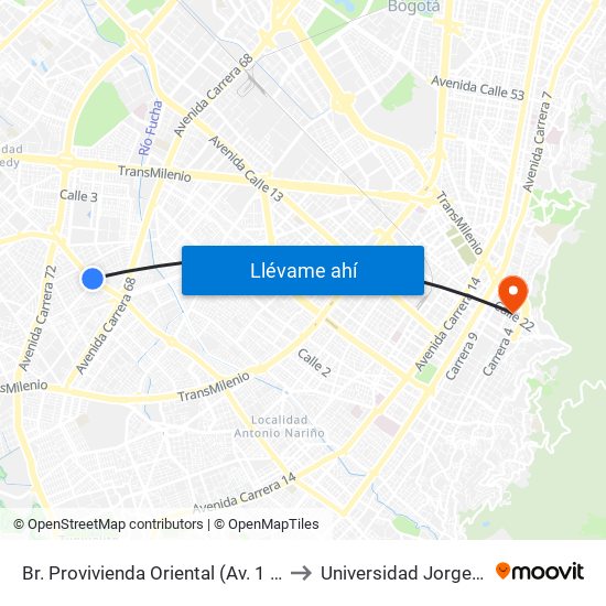 Br. Provivienda Oriental (Av. 1 De Mayo - Kr 68h) (A) to Universidad Jorge Tadeo Lozano map