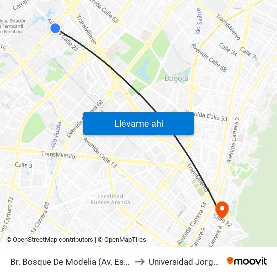 Br. Bosque De Modelia (Av. Esperanza - Av. C. De Cali) to Universidad Jorge Tadeo Lozano map