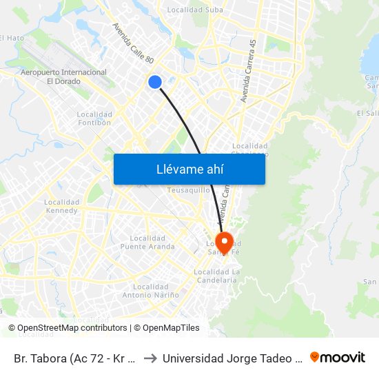 Br. Tabora (Ac 72 - Kr 80) (A) to Universidad Jorge Tadeo Lozano map