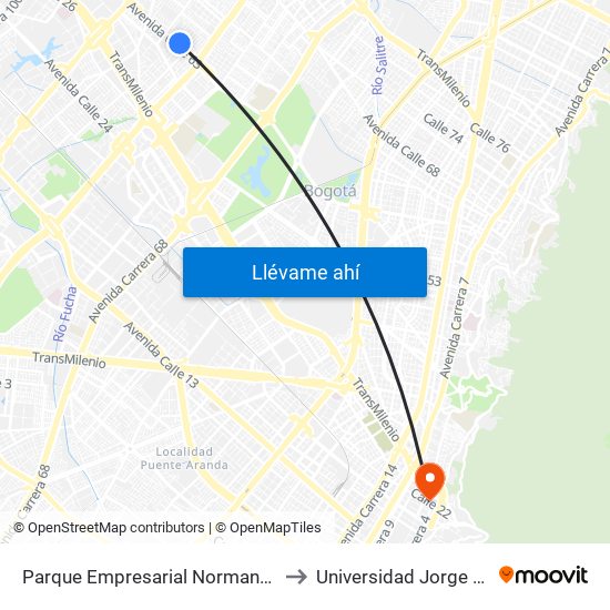 Parque Empresarial Normandía (Ac 63 - Kr 74a) to Universidad Jorge Tadeo Lozano map