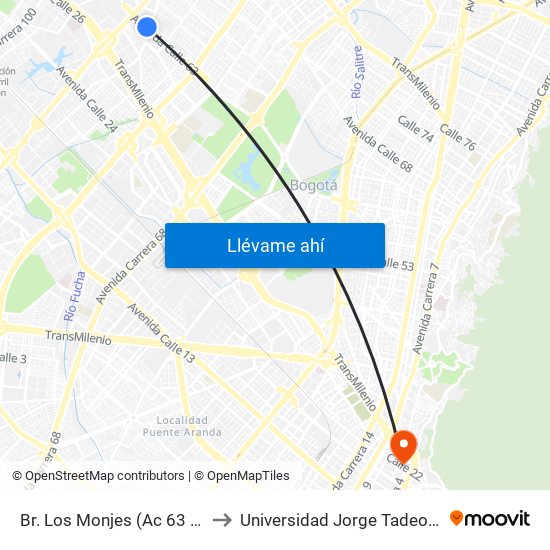 Br. Los Monjes (Ac 63 - Tv 85) to Universidad Jorge Tadeo Lozano map