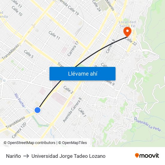 Nariño to Universidad Jorge Tadeo Lozano map