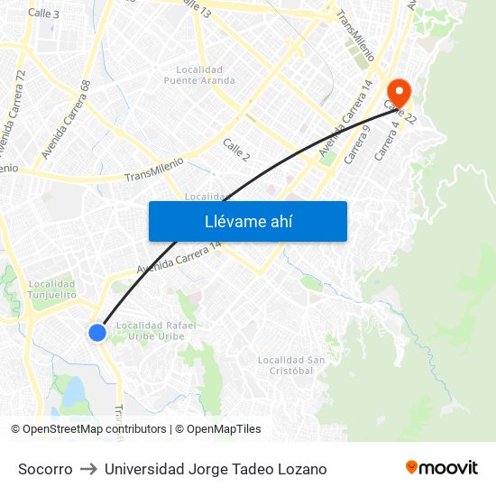 Socorro to Universidad Jorge Tadeo Lozano map