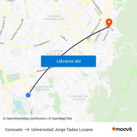 Consuelo to Universidad Jorge Tadeo Lozano map