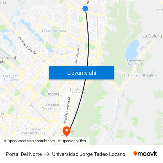 Portal Del Norte to Universidad Jorge Tadeo Lozano map