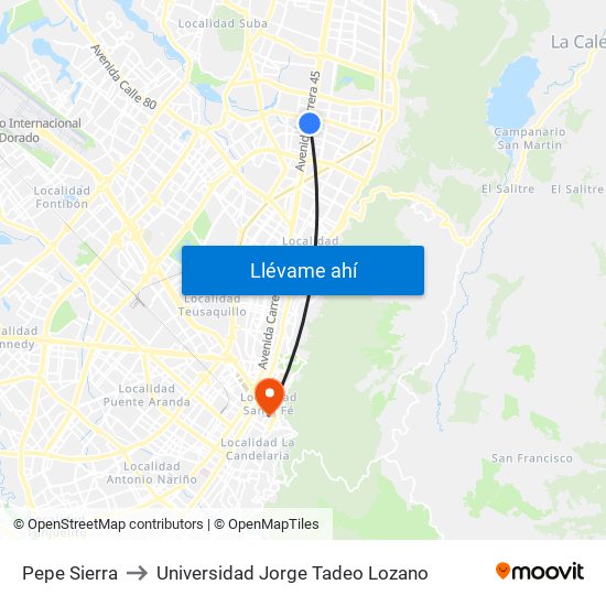 Pepe Sierra to Universidad Jorge Tadeo Lozano map