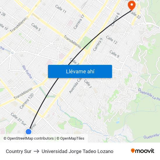 Country Sur to Universidad Jorge Tadeo Lozano map