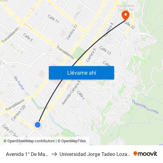 Avenida 1° De Mayo to Universidad Jorge Tadeo Lozano map