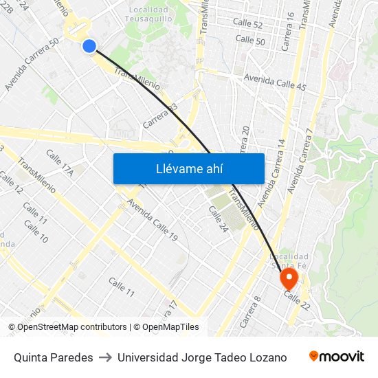 Quinta Paredes to Universidad Jorge Tadeo Lozano map