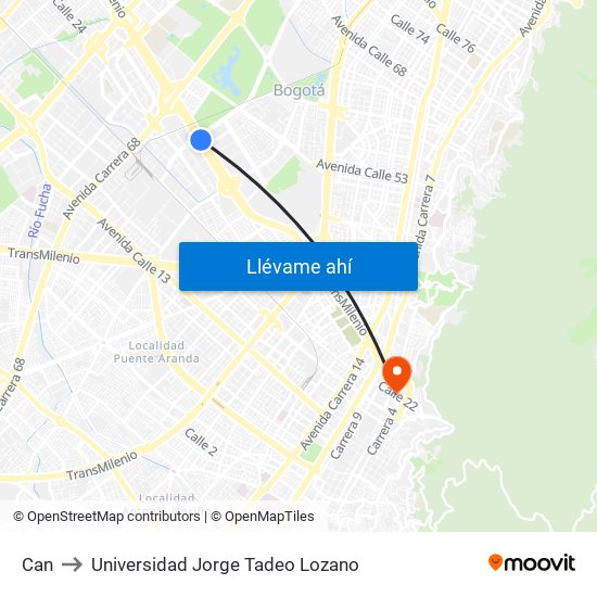 Can to Universidad Jorge Tadeo Lozano map