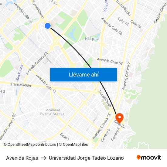 Avenida Rojas to Universidad Jorge Tadeo Lozano map