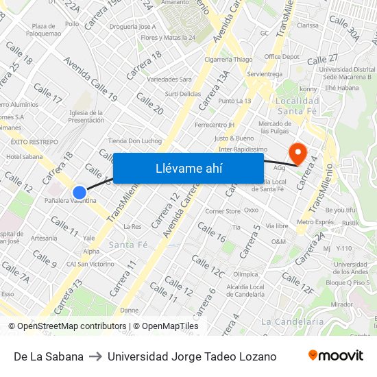 De La Sabana to Universidad Jorge Tadeo Lozano map