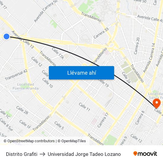 Distrito Grafiti to Universidad Jorge Tadeo Lozano map