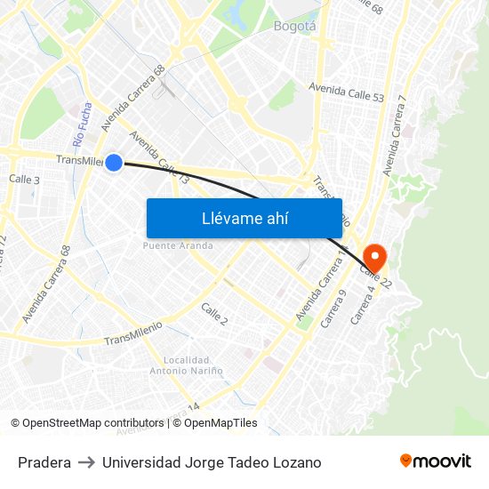 Pradera to Universidad Jorge Tadeo Lozano map