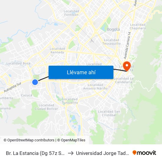 Br. La Estancia (Dg 57z Sur - Kr 74g) to Universidad Jorge Tadeo Lozano map